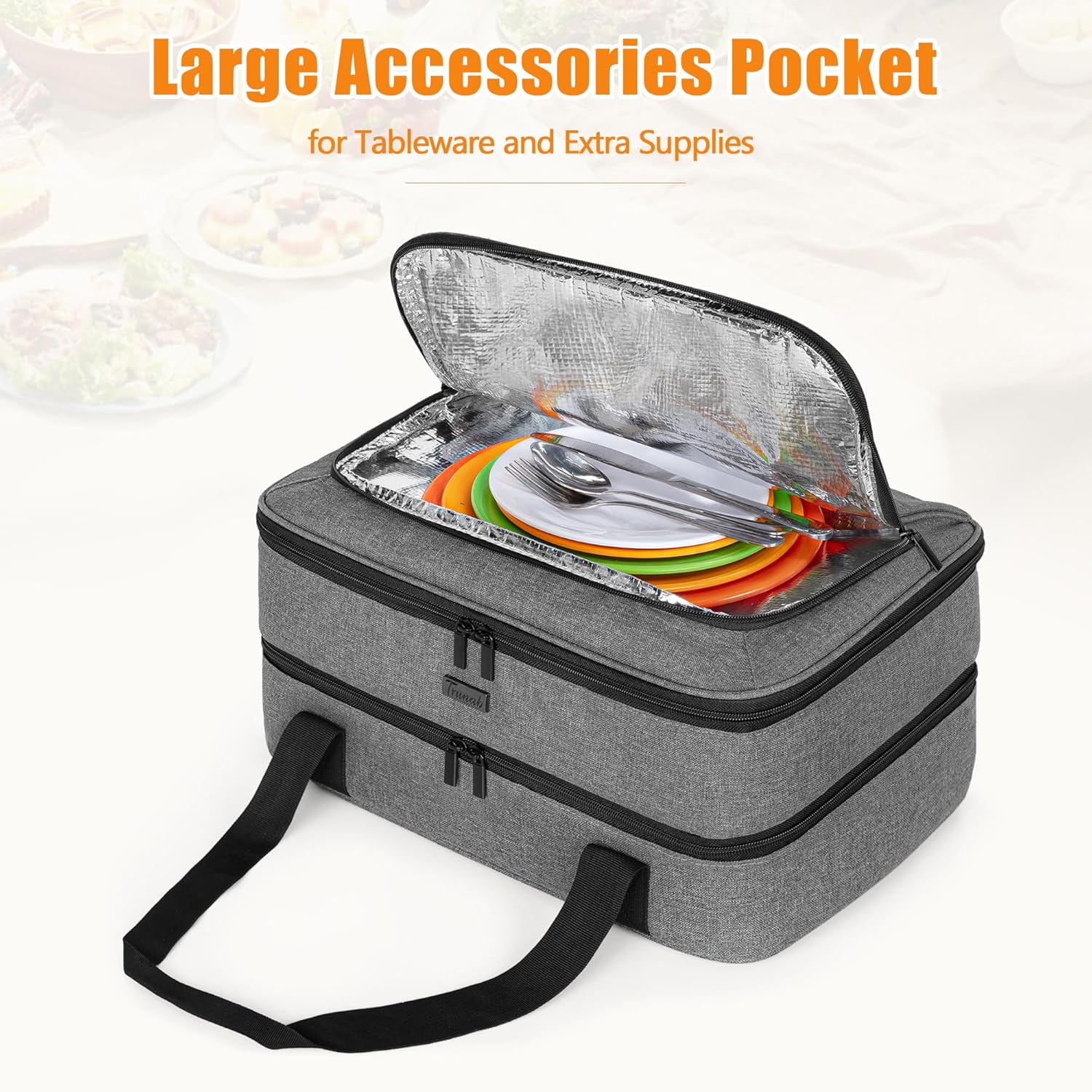 Trunab Insulated Casserole Carrier - Thermal Tote Bag for Hot or Cold Food | Fits 9" x 13" Dishes, Grey