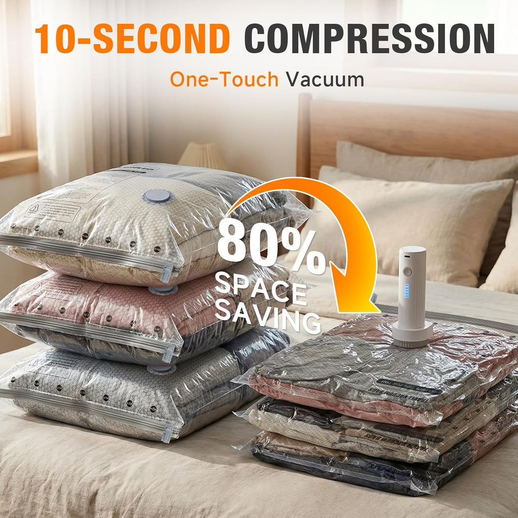 Skiennix Space Saver Vacuum Storage Bags - Portable Electric Pump Included | 15 Combo Set for Clothing & Blankets