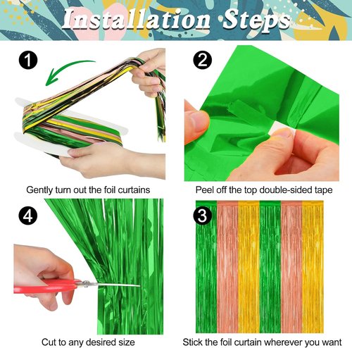 Luau Decorations by [Brand Name] - 2 Pack Summer Party Streamers | 3.28 FT x 7.05 FT Tinsel Fringe Curtains in Green, Brown, Yellow