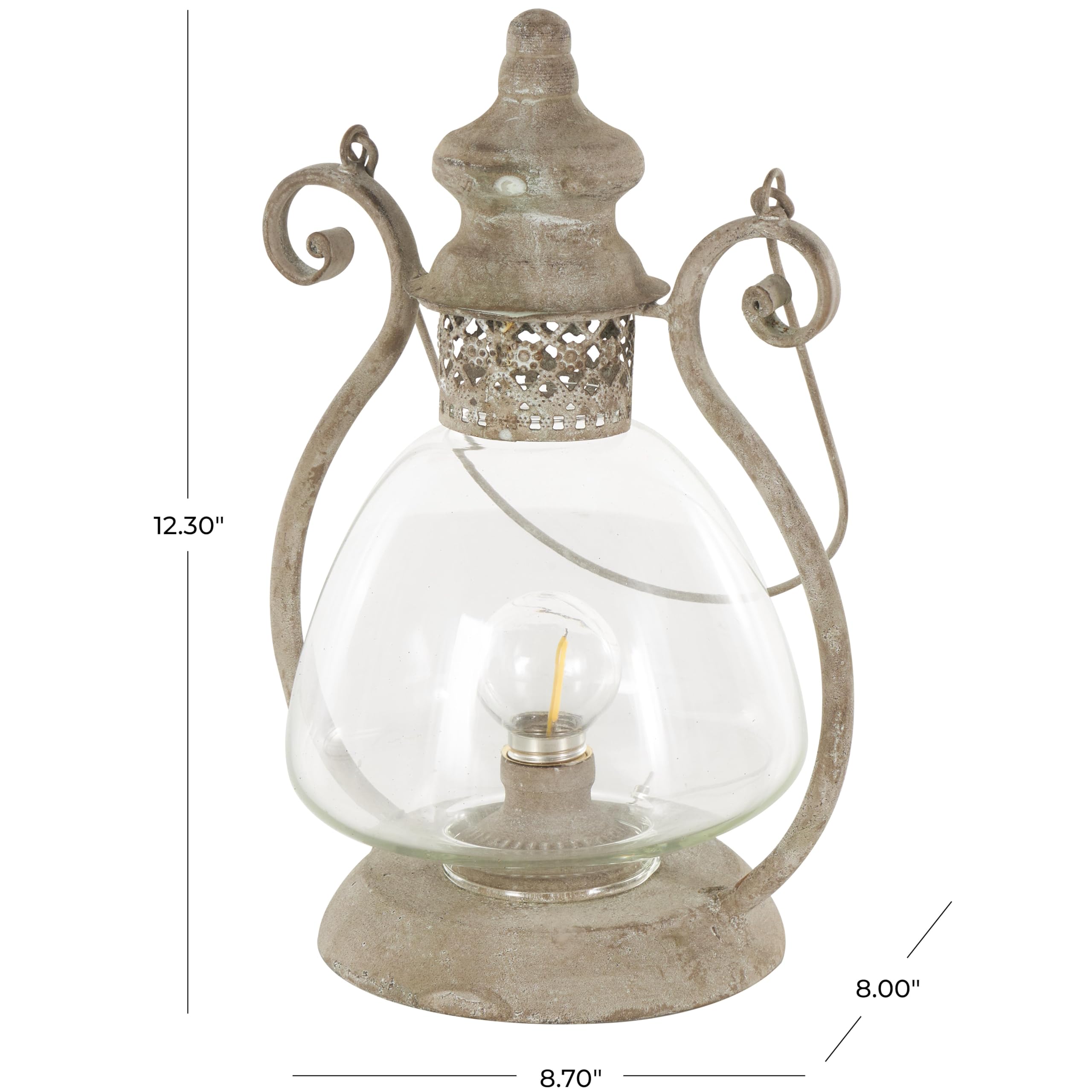 Deco 79 Metal Scroll Indoor Outdoor Candle Lantern Decorative Lantern Candle Holder with Arched Handle, Lantern 9" x 8" x 12", Bronze