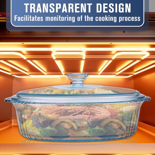 Glass Baking Dishes - 2 Pack Casserole Dishes with Lid | Oval Set for Lasagna & Leftovers, 1.9 Qt & 3 Qt