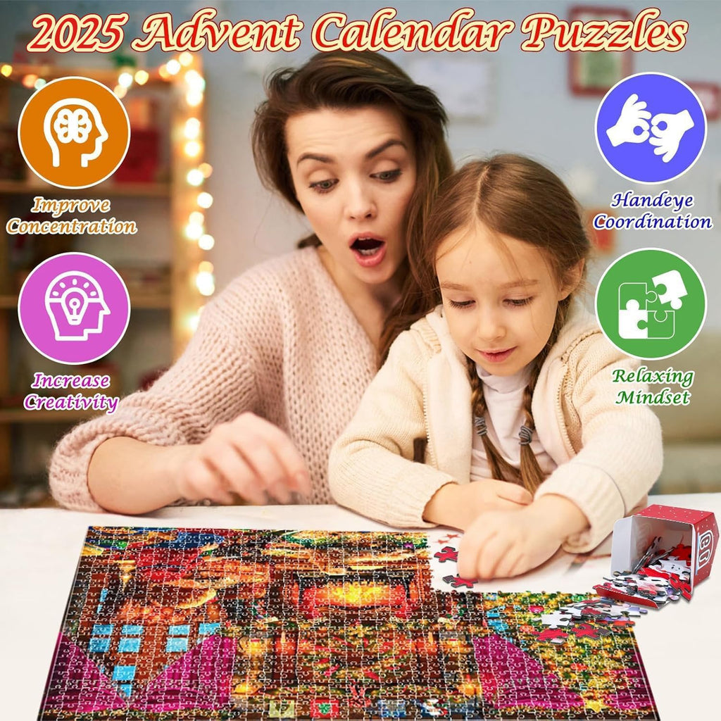 Advent Calendar 2025 Christmas Jigsaw Puzzles, Christmas Surprise Countdown Calendars for Adult and Kids, 24 Parts 1008 Pieces Holiday Puzzle Gifts Decorations with Puzzle Saver