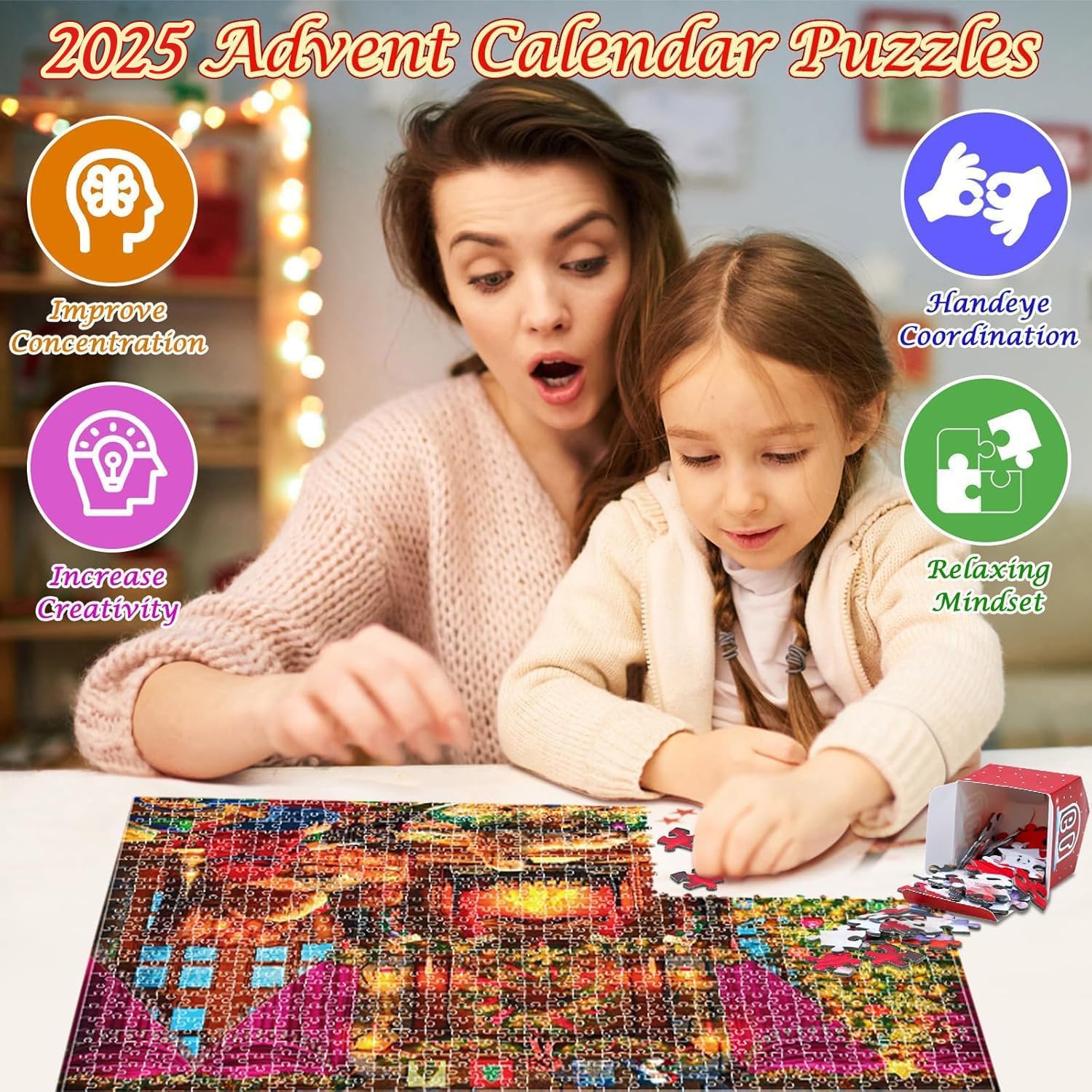 Advent Calendar 2025 Christmas Jigsaw Puzzles, Christmas Surprise Countdown Calendars for Adult and Kids, 24 Parts 1008 Pieces Holiday Puzzle Gifts Decorations with Puzzle Saver