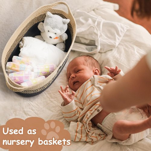 **Woven Dog Toy Basket by [Brand Name] - Large 22" x 11" x 7.9" Cotton Organizer with Handle | Light Beige**