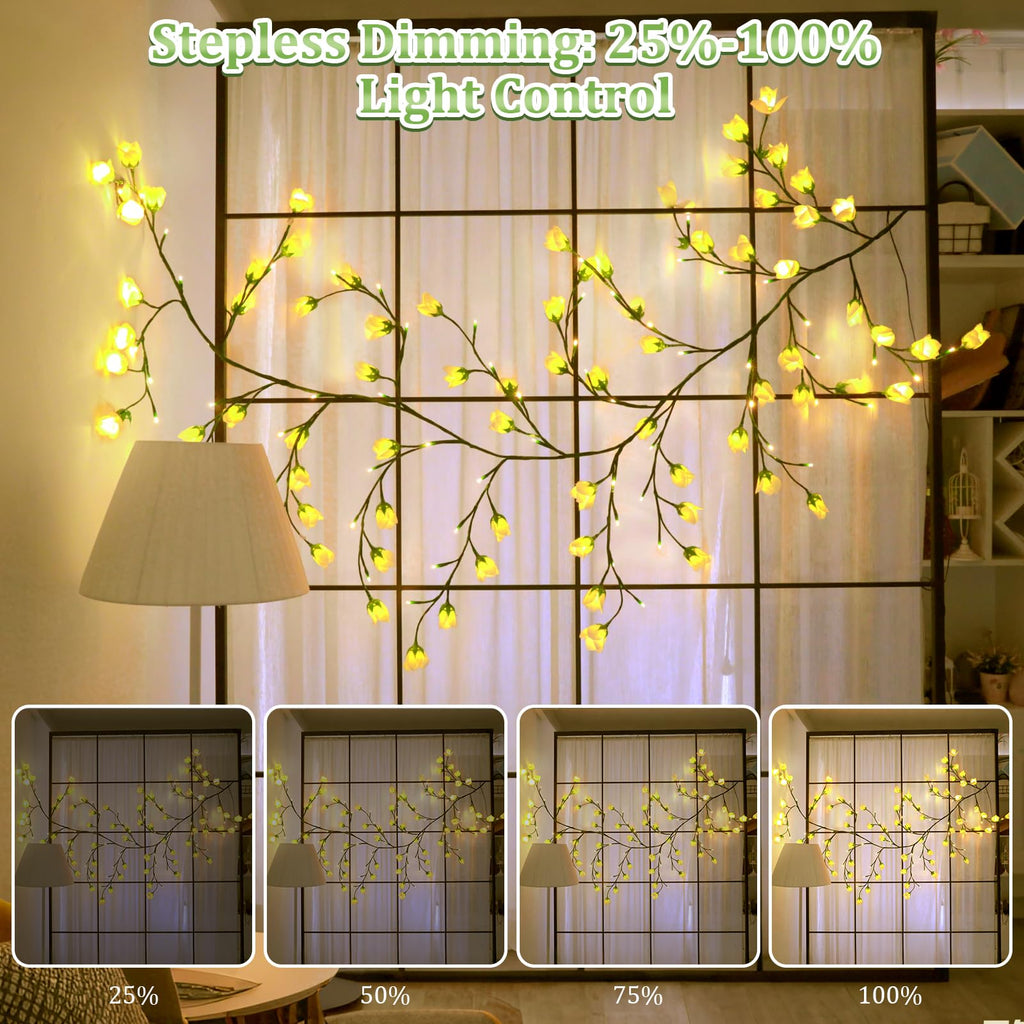 Enchanted Willow Vine Lights with Lily of The Valley Artificial Flowers,4FT 48 LED Tree Branch Lights for Wall,8 Modes Lily of The Valley Lamp with Remote Timer,Christmas Decor for Bedroom Home