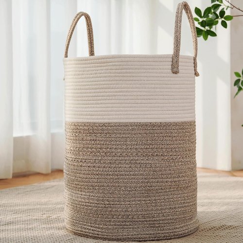 JMvicyroam Large Woven Laundry Basket - 80L Cotton Rope Storage Bin for Toys, Blankets & Clothes | Brown