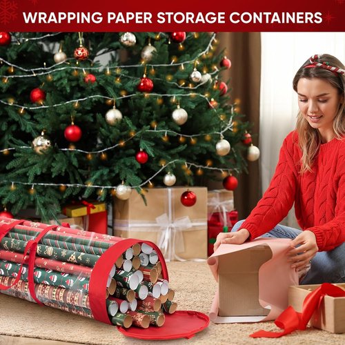 BALEINE Gift Wrapping Paper Organizer - Clear PVC & Durable 600D Oxford Fabric, Holds 18-25 Rolls, Black