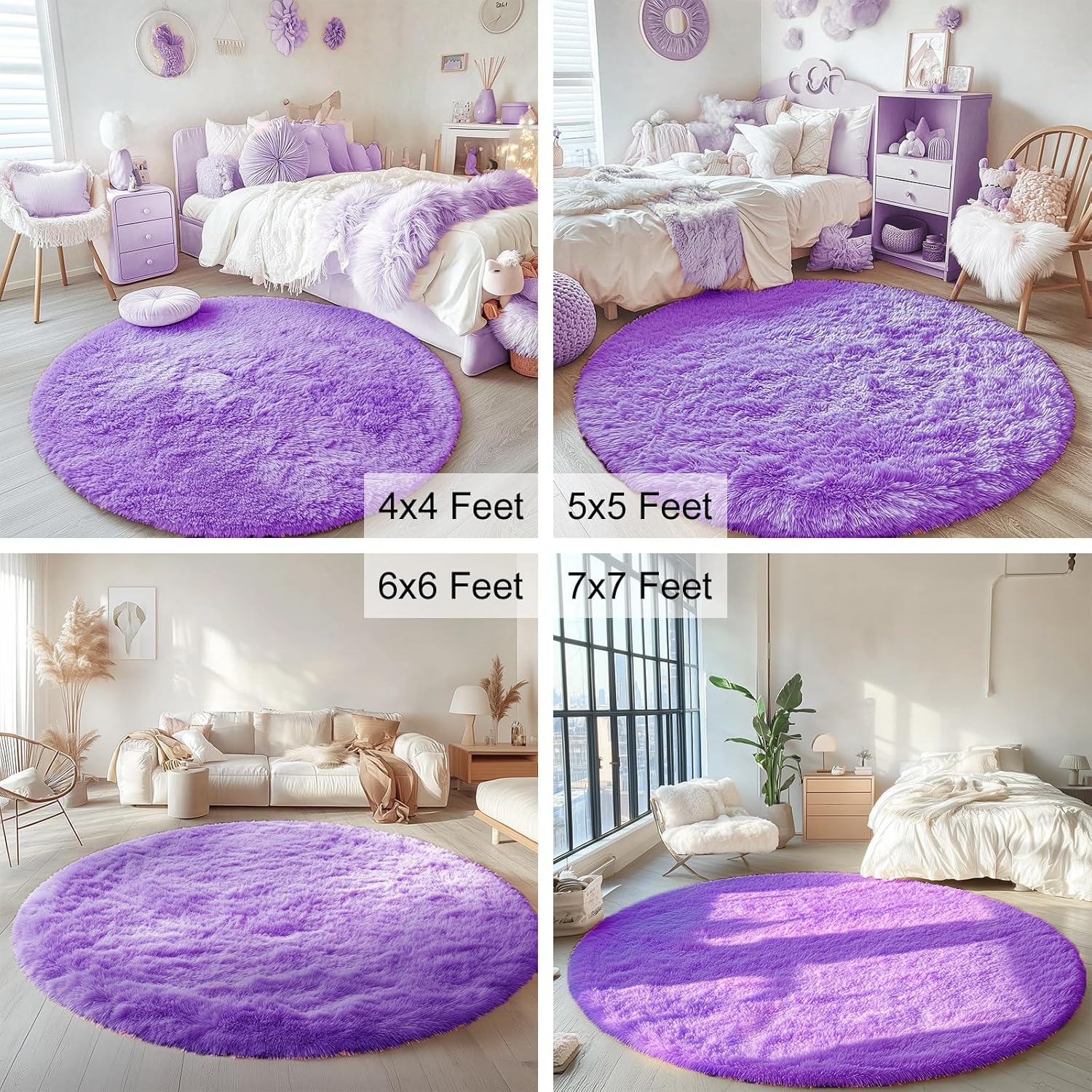 OLANLY Purple Round Area Rug - Soft, Fluffy, Machine Washable 7 ft Circle Carpet for Bedrooms & Nurseries