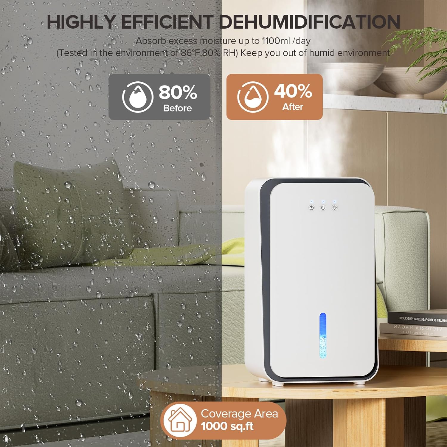 Skiennix Dehumidifier | 1000 Sq. Ft. Home & Basement Unit with Auto Shut Off & Aromatherapy Diffuser