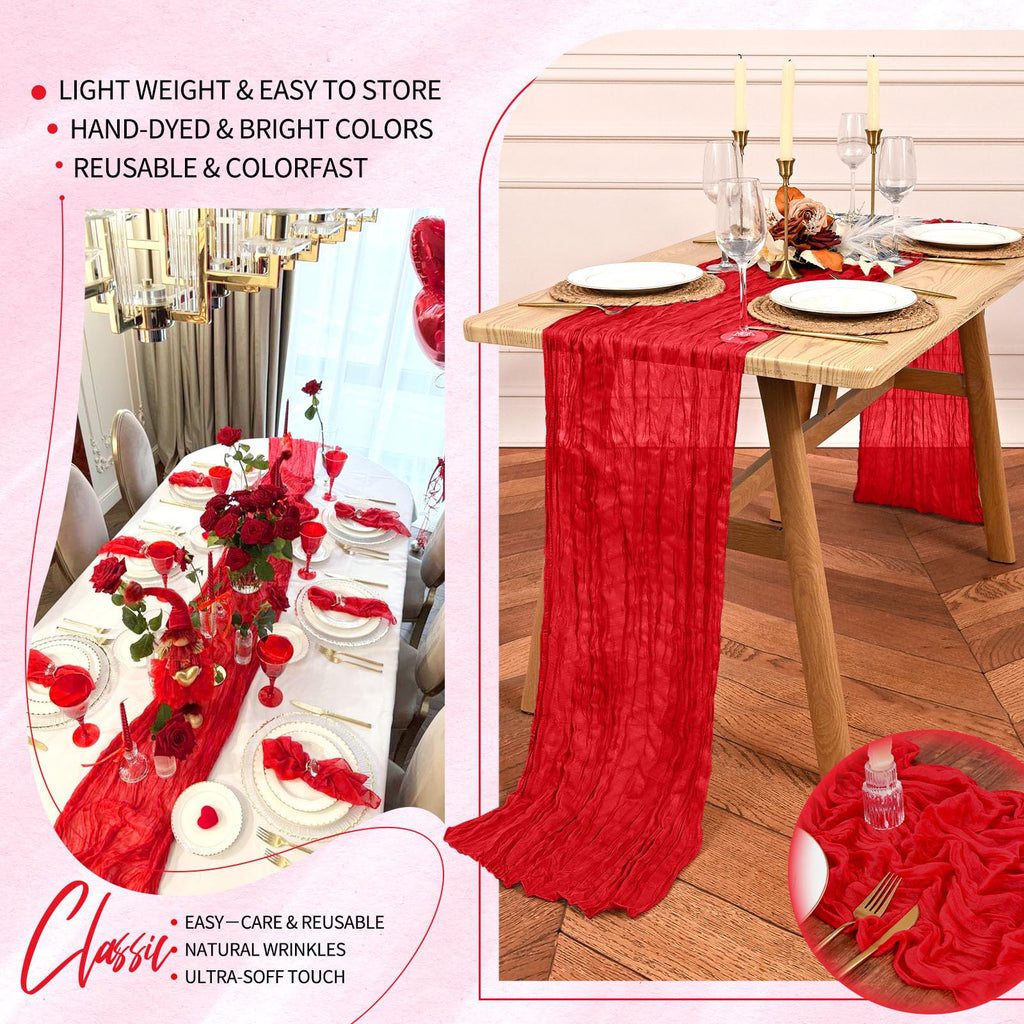 30 Pack Cheesecloth Table Runner 10FT Red Table Runner Boho Gauze Cheese Cloth Table Runners Long Rustic Sheer Table Decorations for Wedding Party Baby Bridal Shower Birthday Holiday Home