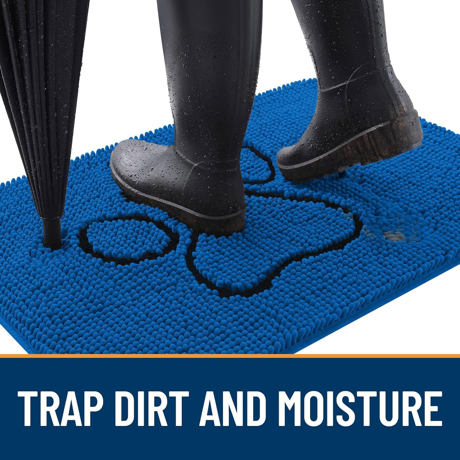 OLANLY Dog Door Mat - Absorbent Muddy Paws Doormat | Non-Slip Chenille, 30x20, Deep Navy Blue
