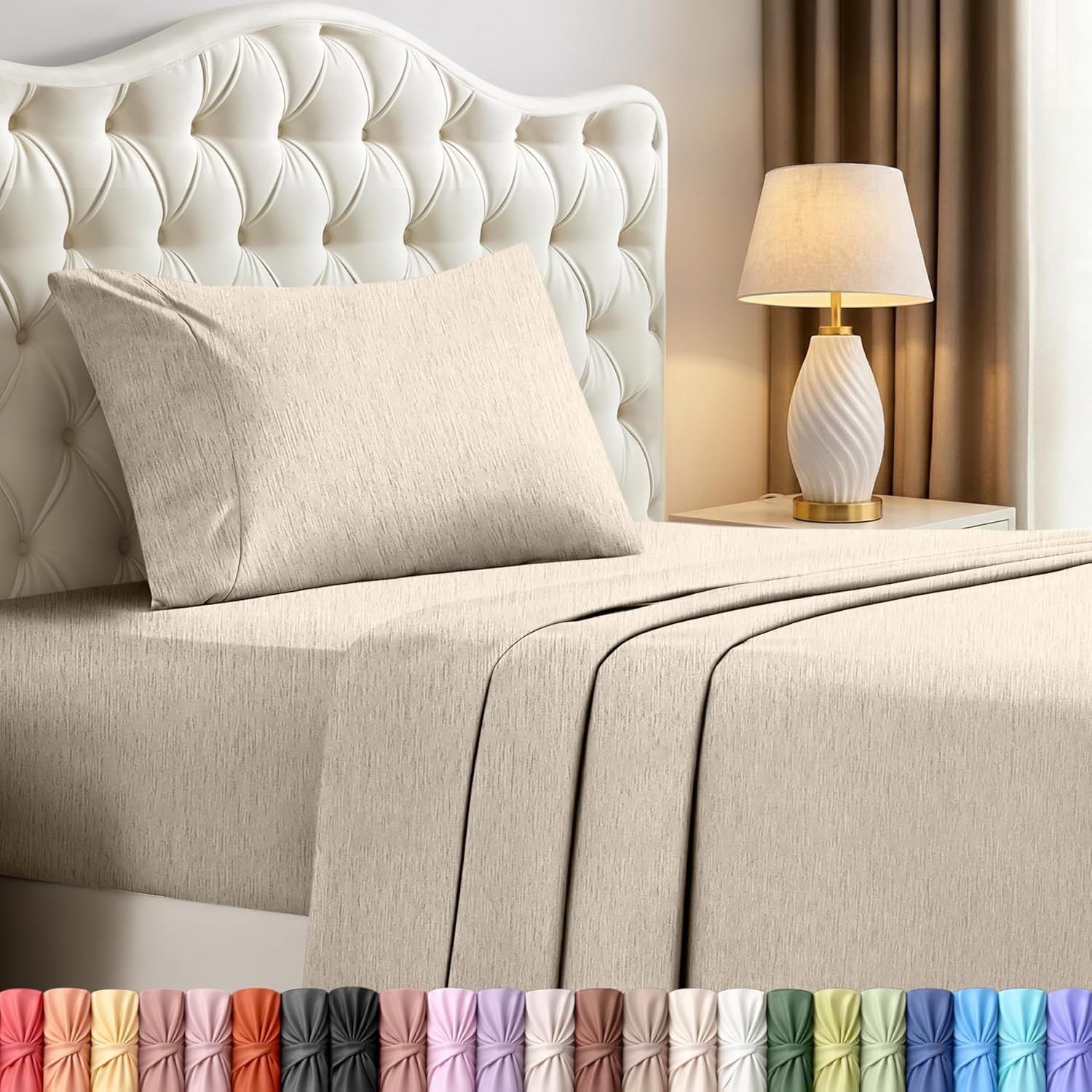 Utopia Bedding Twin Sheet Set - Soft & Breathable Microfiber, 3-Piece Bed Sheets | Oeko-Tex Certified, Heather Beige