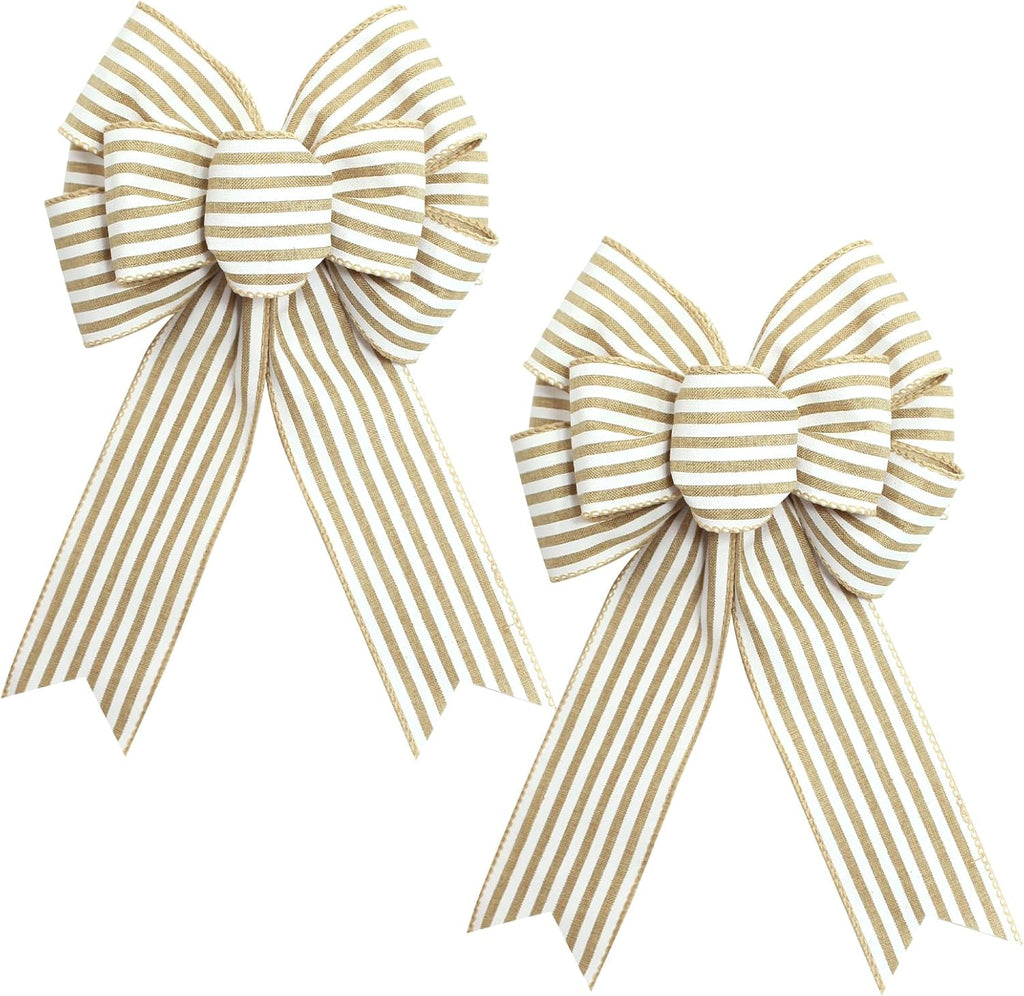 Natural Stripe Wreath Bows by [Brand Name] - Rustic Burlap Decorative Bows for Indoor/Outdoor Events