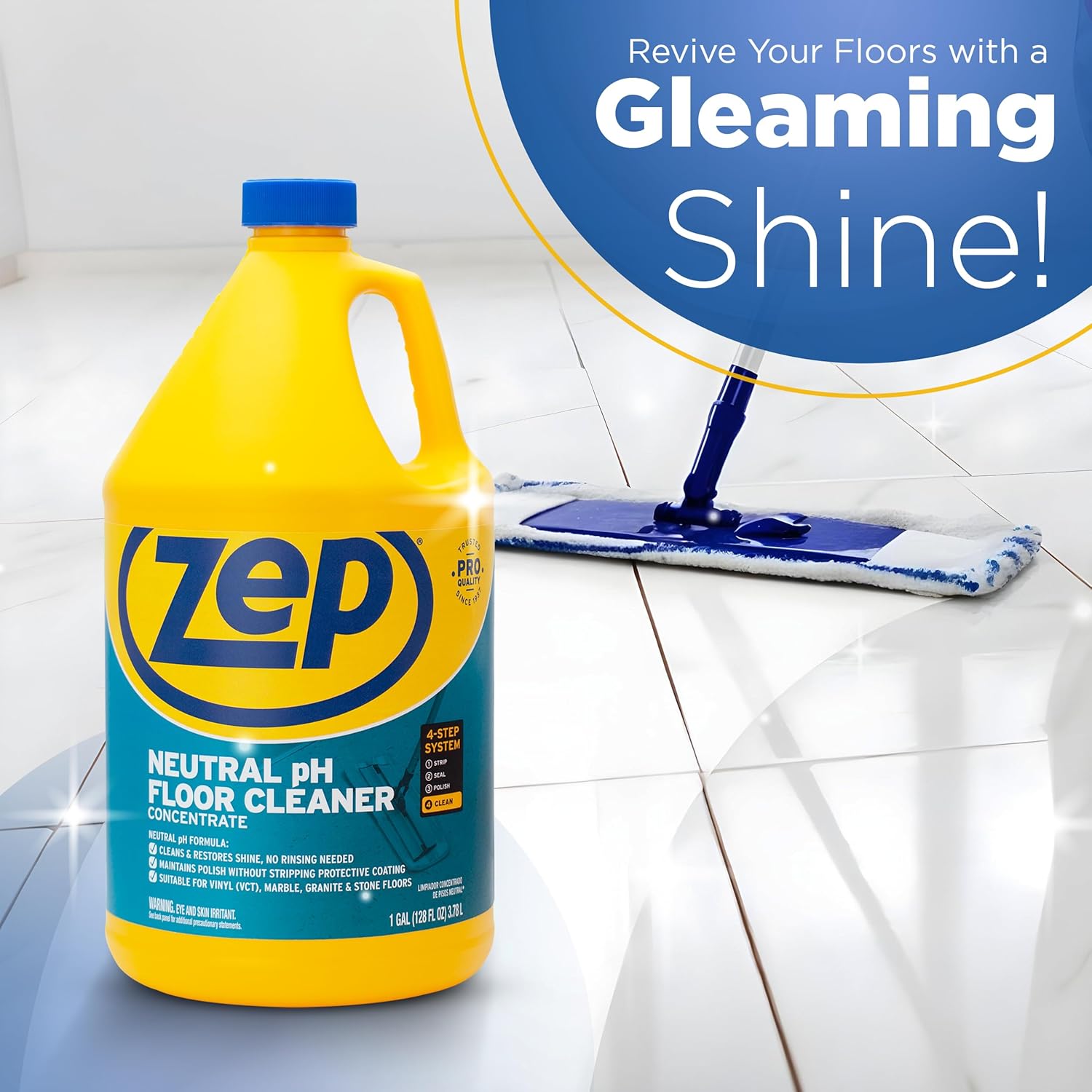 Zep Neutral pH Floor Cleaner - Concentrated All-Purpose Solution - 1 Gallon Size