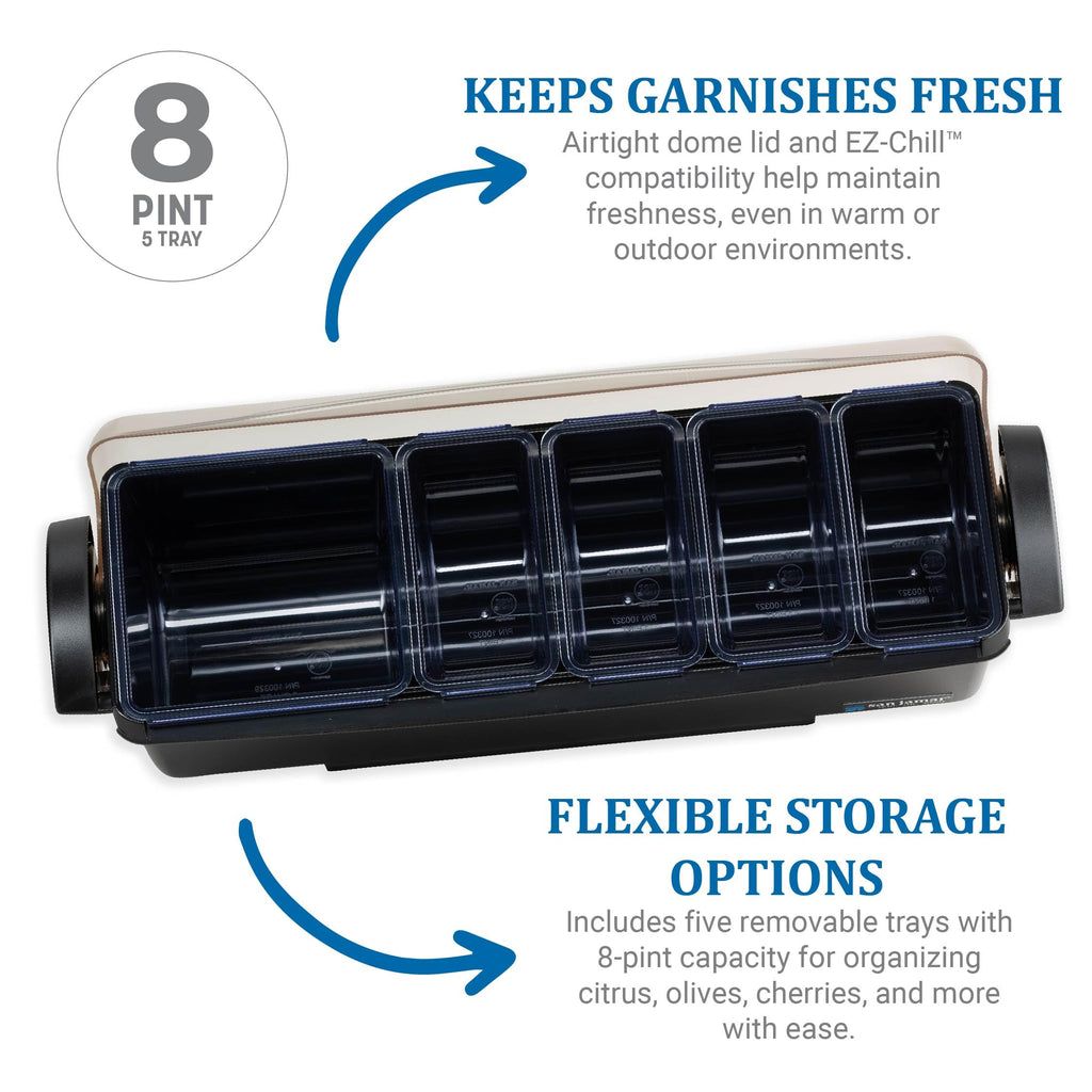 San Jamar Dome Garnish Center 5 Tray with Caddy for Kitchen, Bar, And Restaurants, Plastic, 8 Pints, Black
