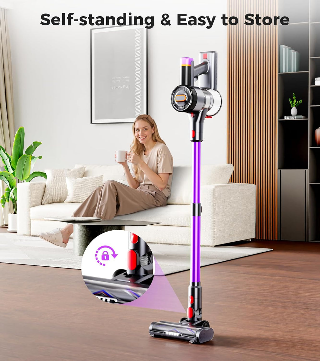 Skiennix Cordless Vacuum Cleaner - 550W 45Kpa Power | 60-Minute Runtime, LED Display, Self-Standing & Anti-Tangle Design