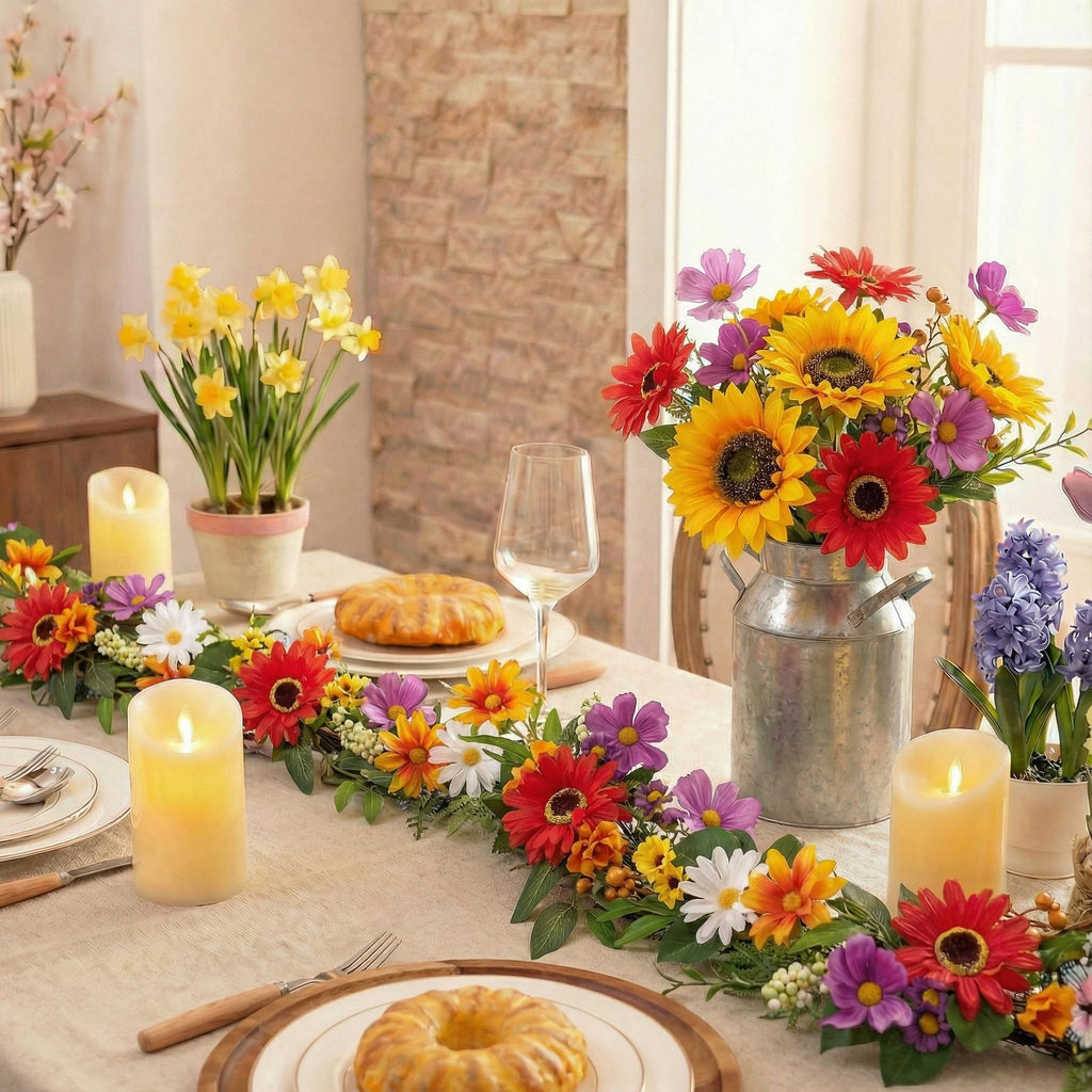Valery Madelyn 6FT Spring Garland for Mantle, Artificial Flower Garland with Daisy Leaves Butterfly for Home, Fireplace Garland with Lights Backdrop Decor
