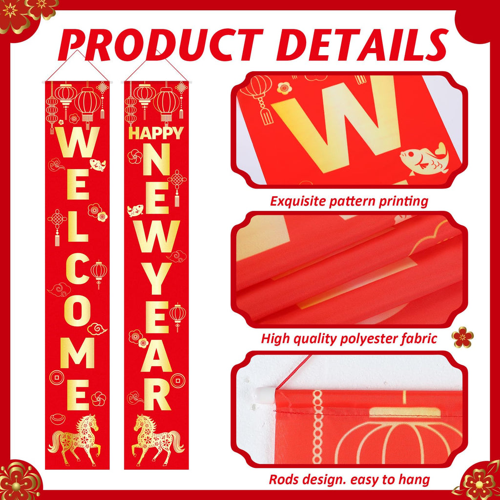 Marspark 20 Pcs Chinese New Year Decorations 2026 Set, Lunar Year Banner Decor Couplet Chunlian Fu Character Red Paper Lanterns Porch Sign Window Decor Envelope for Spring Home Office Festival Party