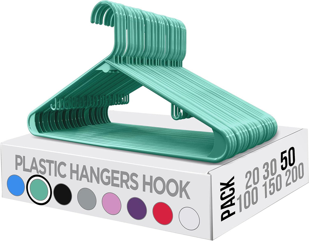 Utopia Home Plastic Hangers 50 Pack - Durable Space-Saving Closet Organizers - Aqua for Shirts, Pants & Coats