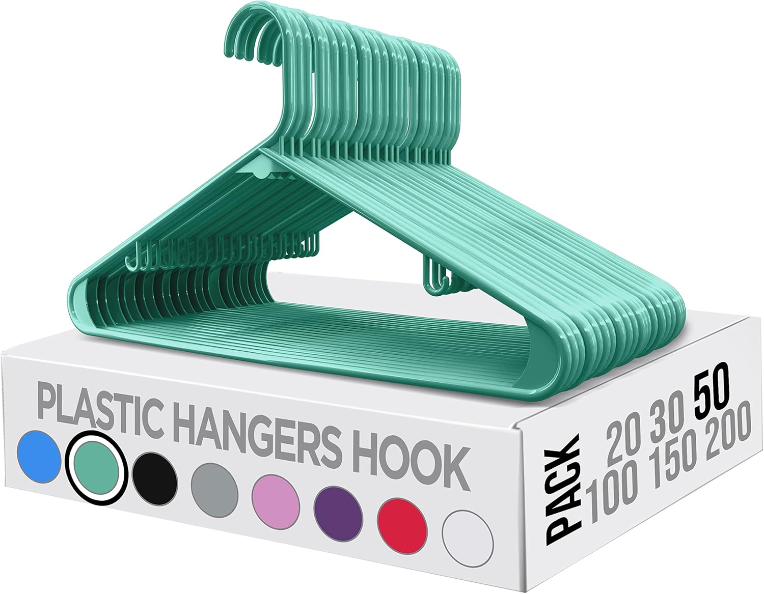 Utopia Home Plastic Hangers 50 Pack - Durable Space-Saving Closet Organizers - Aqua for Shirts, Pants & Coats