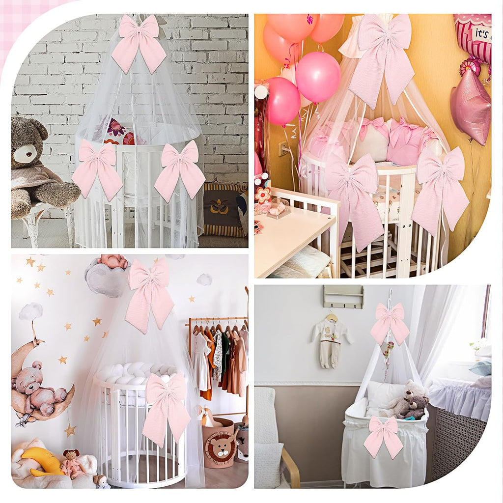 Riceshoot Large Crib Bows - 11 x 16 Inch Coquette Bow Decorations for Nursery | Pink Infant Bedroom Decor