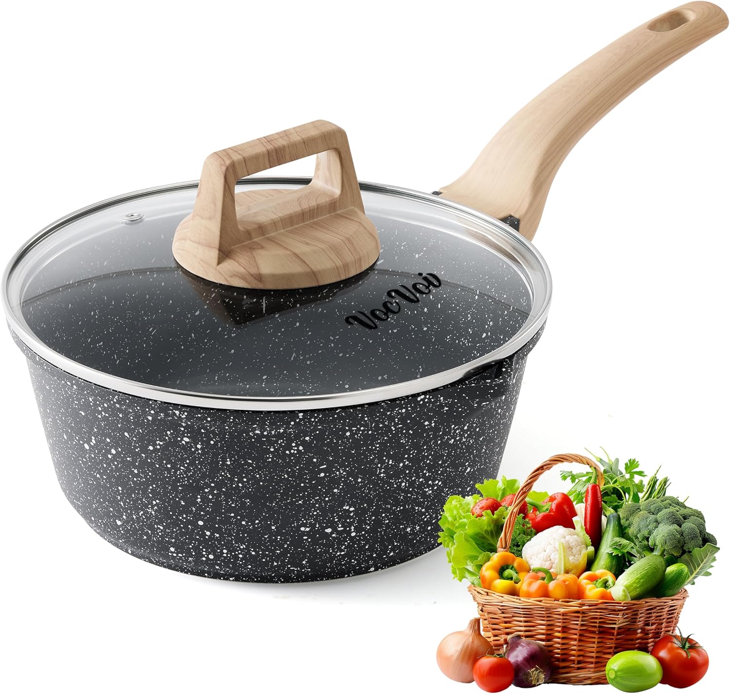 Skiennix Non-Stick Sauce Pan - Lightweight 1.5Qt Cooking Pot with Glass Lid | Induction Compatible