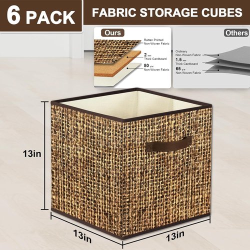 Homyfort 11x11 Cube Storage Bins - Collapsible Fabric Organizers with Dual Handles | Set of 6