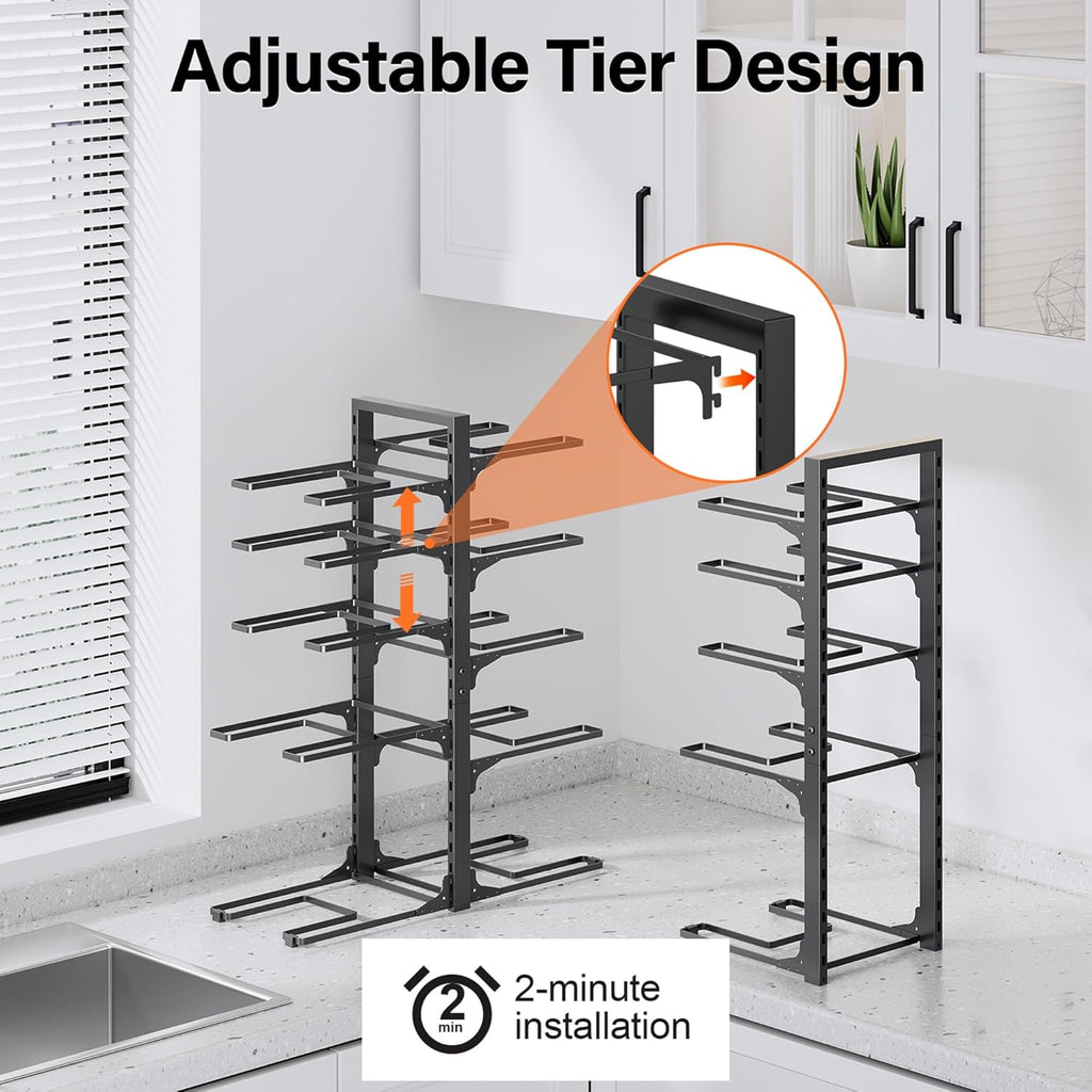 MUDEELA 10-Tier Pot and Pan Organizer - Heavy Duty Under Cabinet Storage, 23.62" Height, Adjustable Rack
