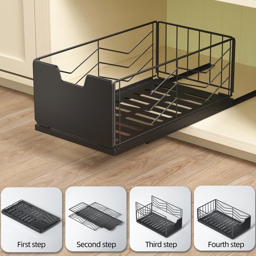 NETEL 2 Pack Pull Out Cabinet Organizer, No Drill Slide Out Drawers for Kitchen Cabinets, Peel and Stick Pull Out Drawers, Kitchen Cabinet Organizer,Black,11.8" W X 20.86" D X 6.9" H