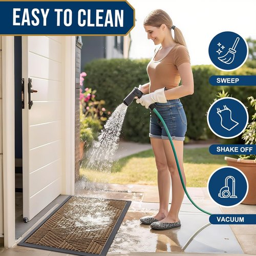 Kitinjoy Heavy-Duty Rubber Front Door Mat - Sturdy Dirt Trapper with Non-Slip Backing | 29.5x17 Inch, Brown
