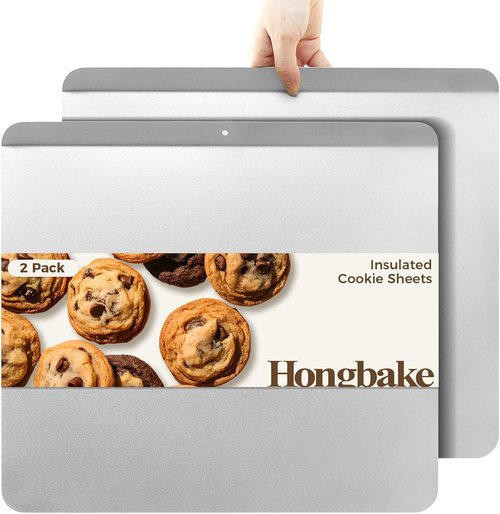 HONGBAKE Large Nonstick Cookie Sheet - Insulated Baking Pan Set, 16" X 14", Grey