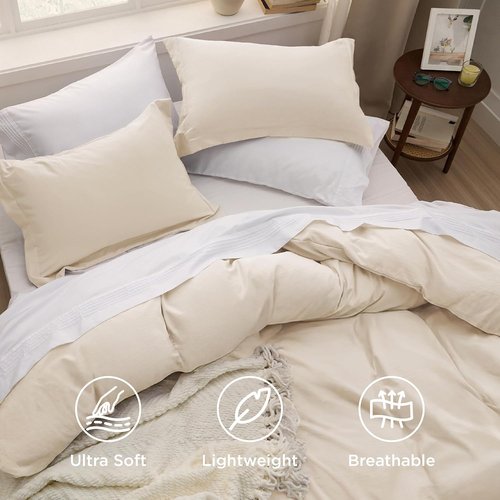 Bedsure Oat Milk Duvet Cover Set - Extra Soft Twin/Twin XL Bedding, 2 Pieces with Zipper Closure & Pillow Sham