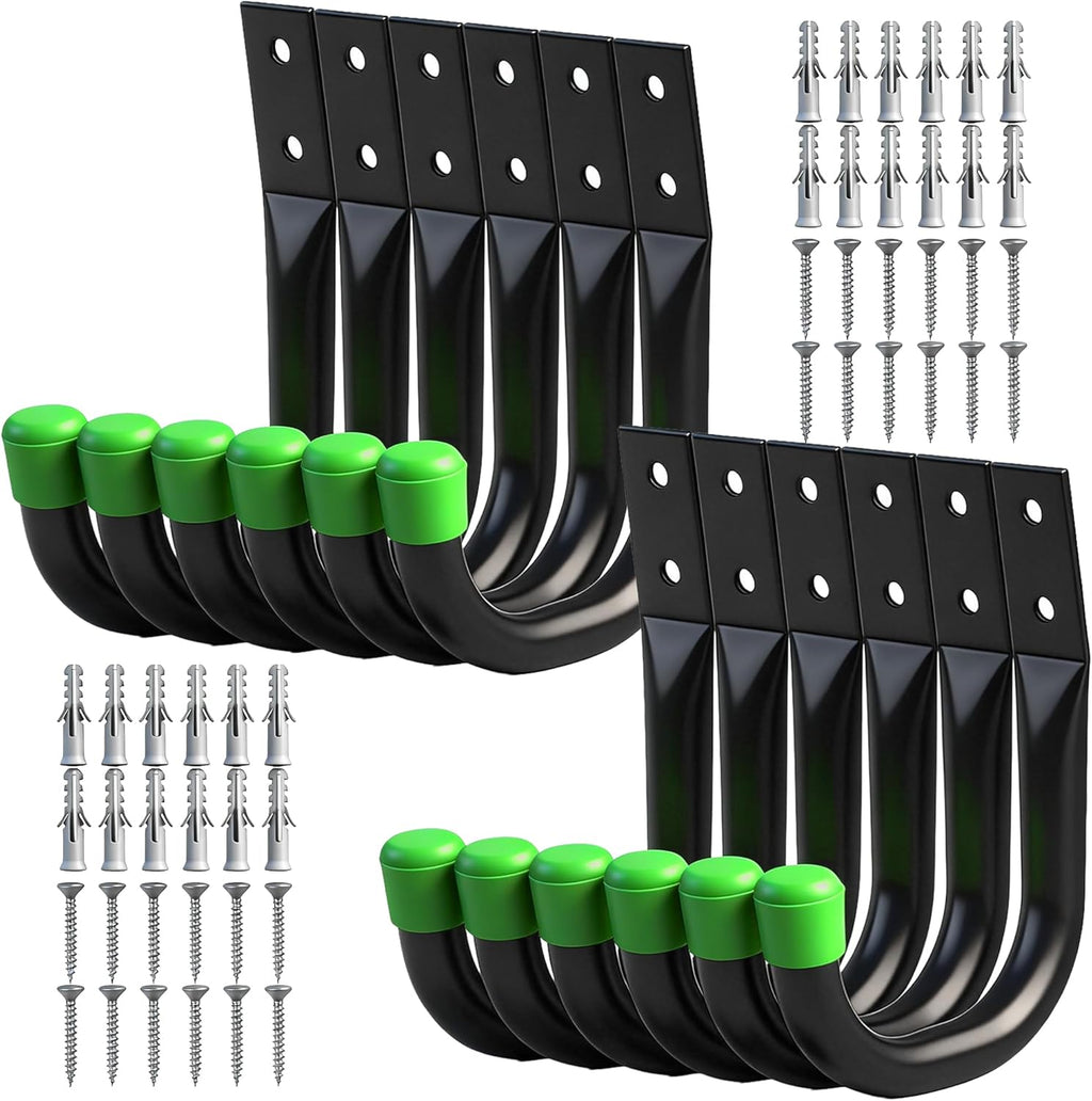 SWANLAKE Heavy Duty Garage Storage Hooks - 12 Black Utility Hooks for Wall Organization