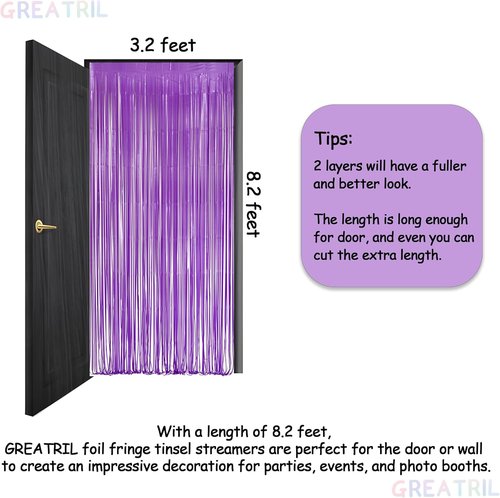 GREATRIL Purple Tinsel Fringe Party Backdrop - Perfect for Lavender & Mermaid Birthday Decor - 3.2ft X 8.2ft | 2 Packs
