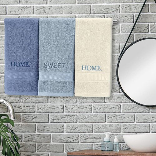 FuWeave Decorative Hand Towels Set - Rustic Embroidered Cotton for Kitchen & Bathroom | Blue Home Sweet Home