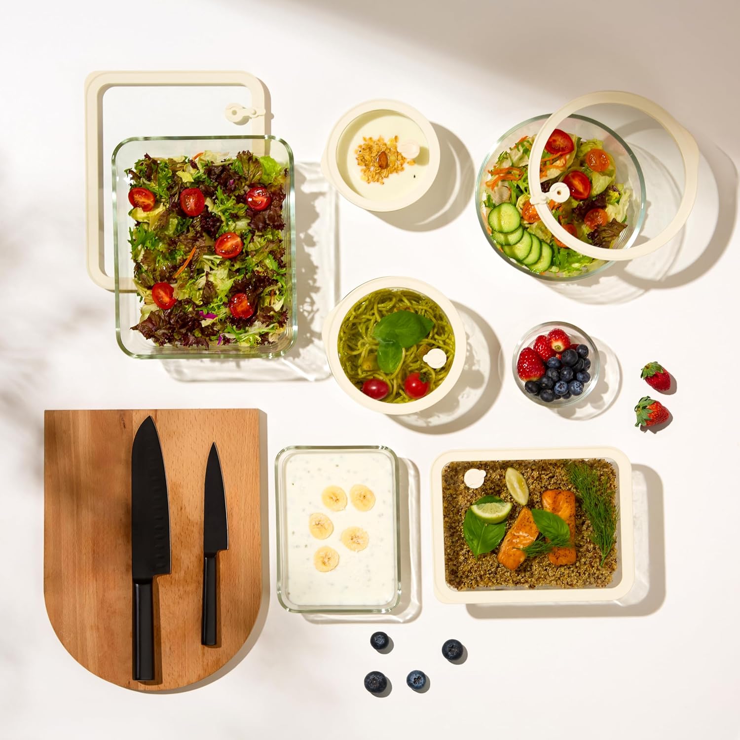 Skiennix Glass Storage Container Set - Borosilicate Glass with Tempered Lids | Airtight & Microwave Safe (Rectangular - Set of 3)
