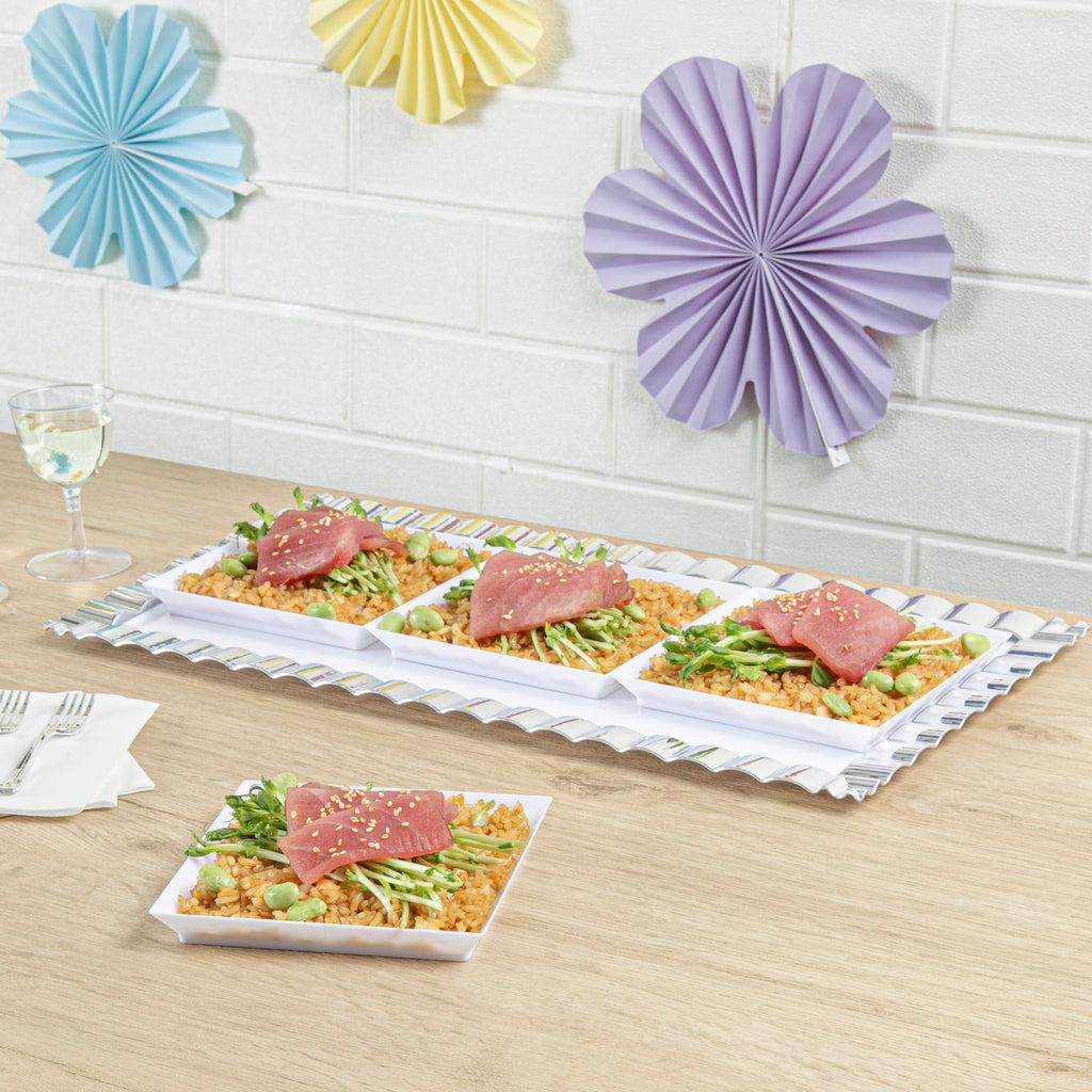 Restaurantware 5 x 5 Inch Mini Tasting Plates 100 Disposable Square Plastic Plates - Durable Stylish White Plastic Hors D'oeuvre Serving Plates For Desserts Or Appetizers At Parties