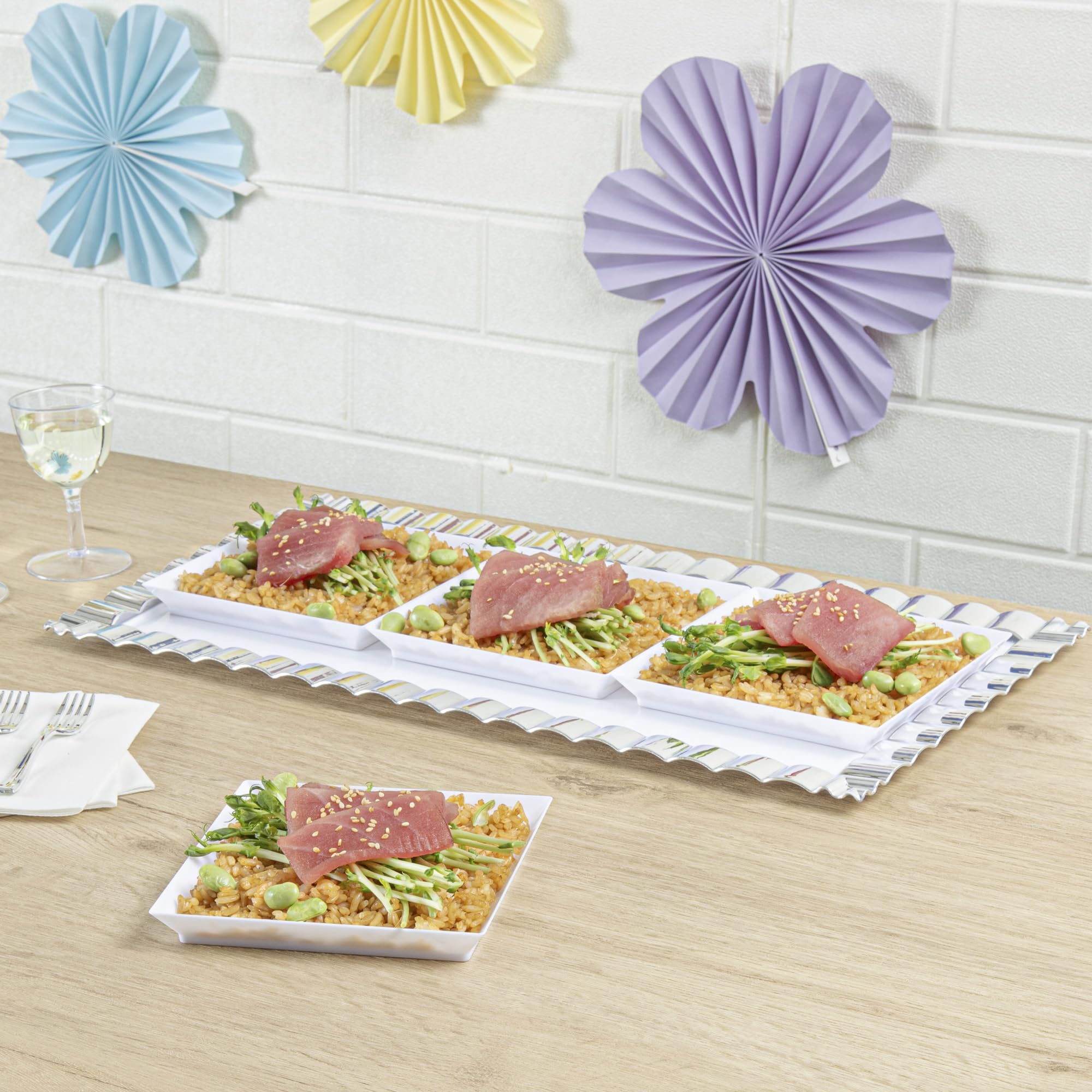 Restaurantware 5 x 5 Inch Mini Tasting Plates 100 Disposable Square Plastic Plates - Durable Stylish White Plastic Hors D'oeuvre Serving Plates For Desserts Or Appetizers At Parties