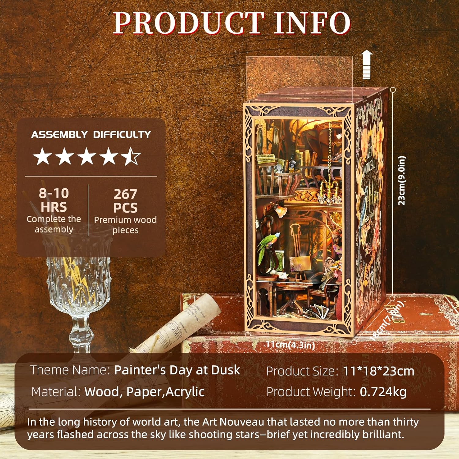 MiniCity Book Nook Kit - DIY Miniature Dollhouse Bookend Decor with LED Light | Painter's Day at Dusk