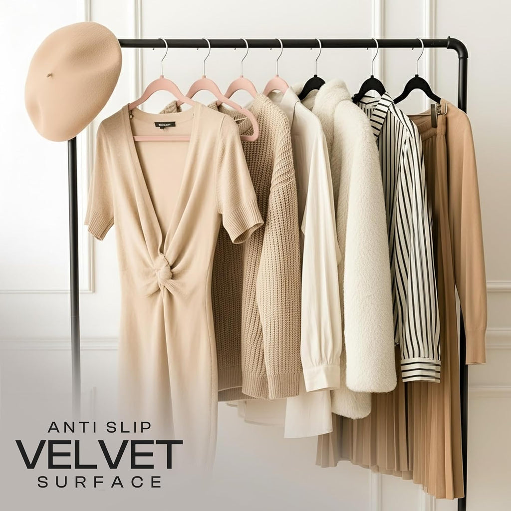 Utopia Home Velvet Hangers - Luxury Non-Slip Slim Coat & Pant Hangers, Space-Saving Design, 50 Pack - Pink