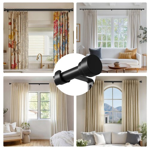 Oneach Black Curtain Rods for Windows 66 to 120 Inch, 1 Inch Pole Adjustable Length Heavy Duty Metal Curtain Rod Set, for Outdoor Bedroom Kitchen Living Room (16 to 120 Inch)