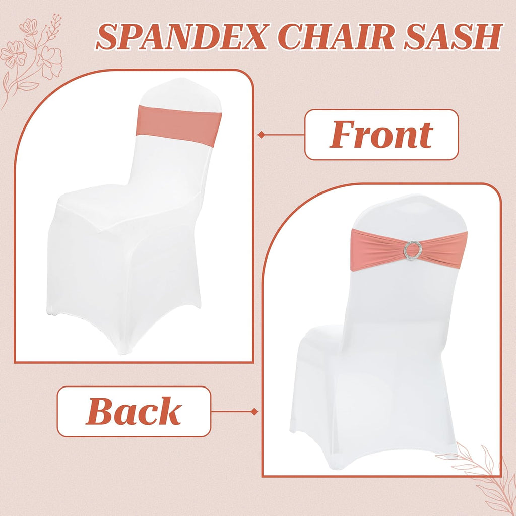 MDS Premium Spandex Chair Sashes - Stretch Chair Cover Bands with Buckle Slider | Pack of 100 - Coral Peach