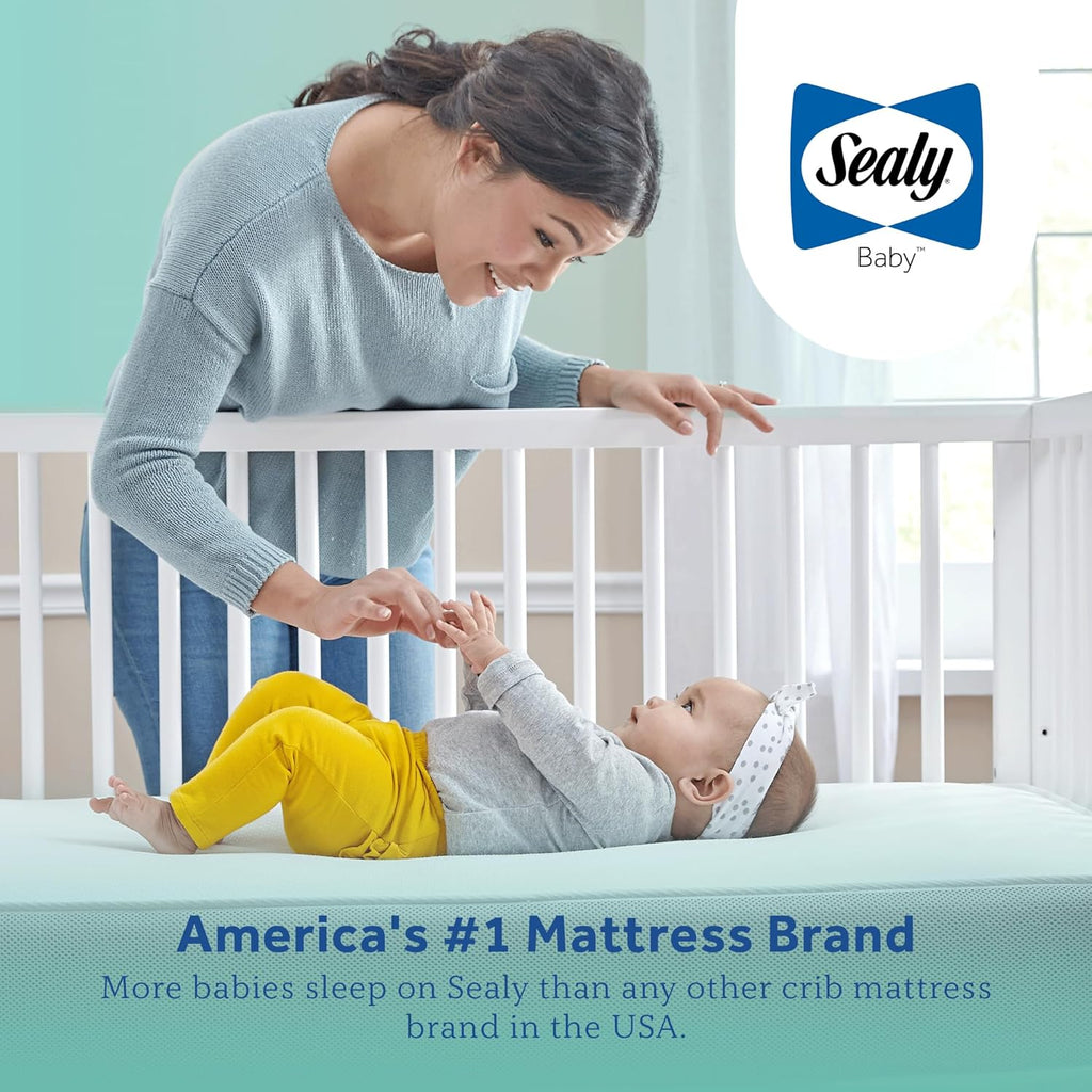 Sealy Baby Posture Perfect Breathable Crib Mattress, GREENGUARD Gold Certified, Made in USA, 2 Stage Hybrid Memory Foam & 150 Premium Coils, Toddler Bed Fit, Safety & Quality Tested, 52x28"