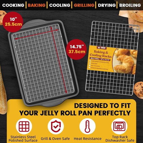 CUNSENR Cooling Rack - Heavy Duty Stainless Steel Wire Rack for Baking | 10" x 14.75" - Dishwasher Safe, 2 Pack