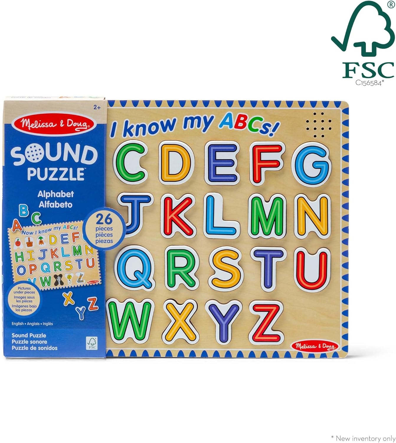 Melissa & Doug Wooden Alphabet Sound Puzzle - Engaging 26-Piece Puzzle with Sound Effects - FSC Certified