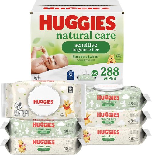 Huggies Natural Care Baby Wipes - Unscented & Hypoallergenic | 6 Flip-Top Packs (288 Total)