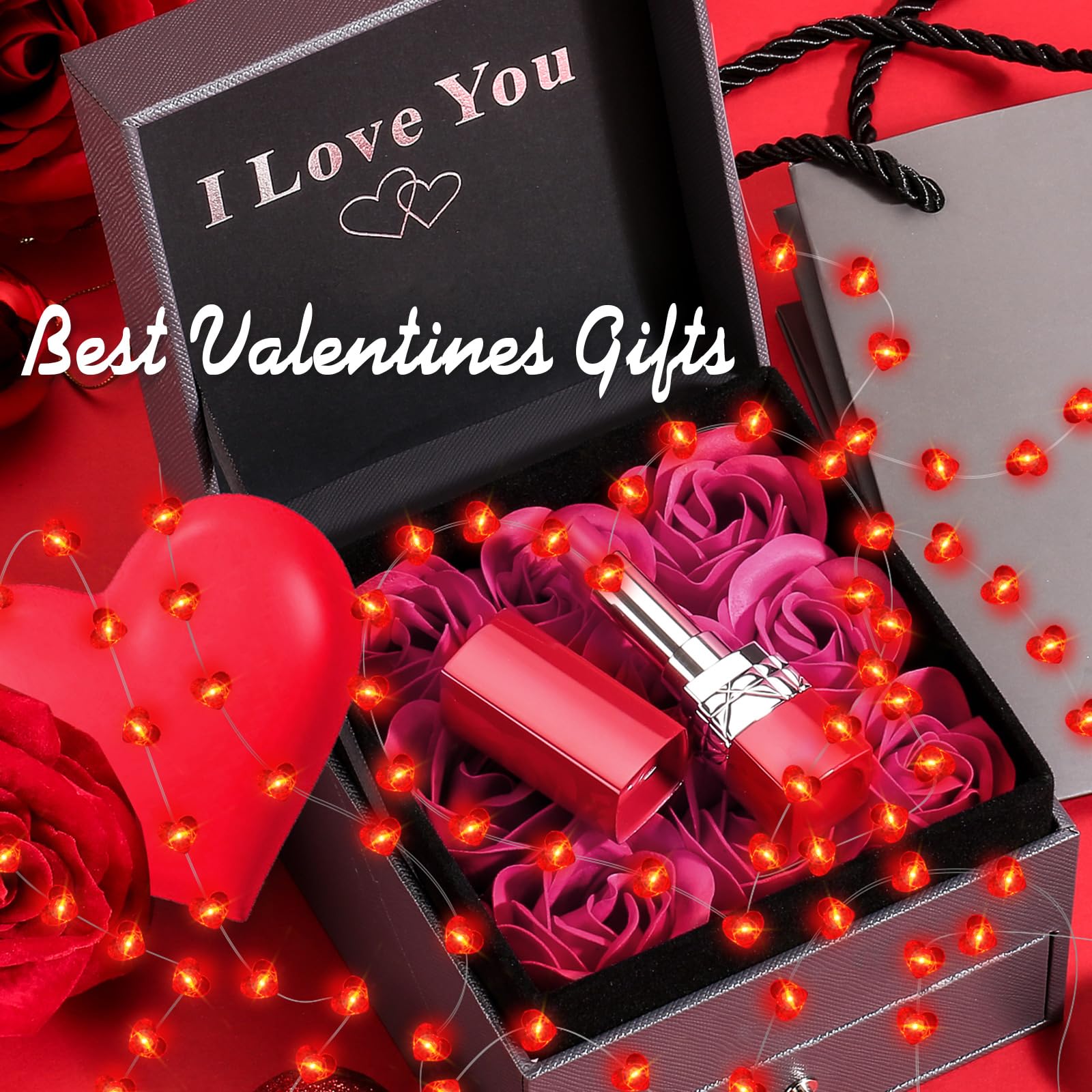 Aogist 50LED Valentine's Day Fairy Lights -16ft Super Bright 3D Red Heart String Light Battery Operated Mather's Day Gift Decor for Indoor/Outdoor Party Home Yard Tree Decor,1 Pack