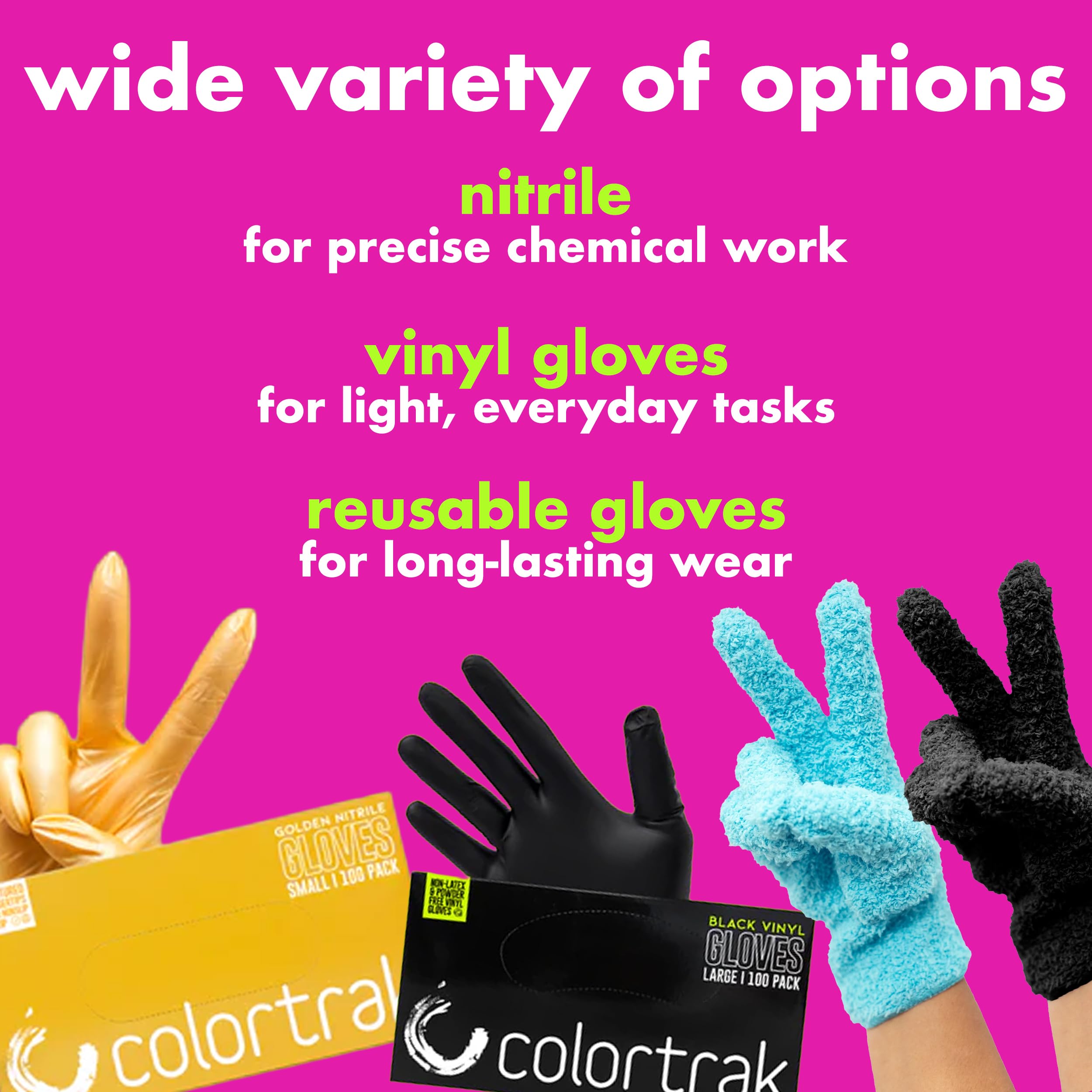 Colortrak Reusable Latex Salon Gloves, Black, Powder-Free Textured Grip Hair Color Gloves for Chemical Processing & Salon Services, Long Cuff, 20 Count, Small