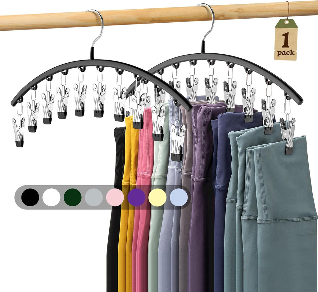 Skiennix Legging Organizer - Space-Saving Metal Yoga Pants Hangers with 10 Clips - Black