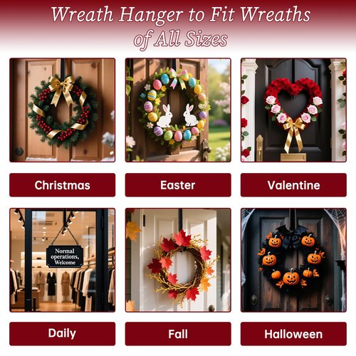 DZZ Black Wreath Hanger,Door Hook for Wreath,Adjustable Wreath Hanger-Length from 15 to 25 Inches,20 Lb D. Capacity,for Front Door Decor Larger Christmas Decorations Hook